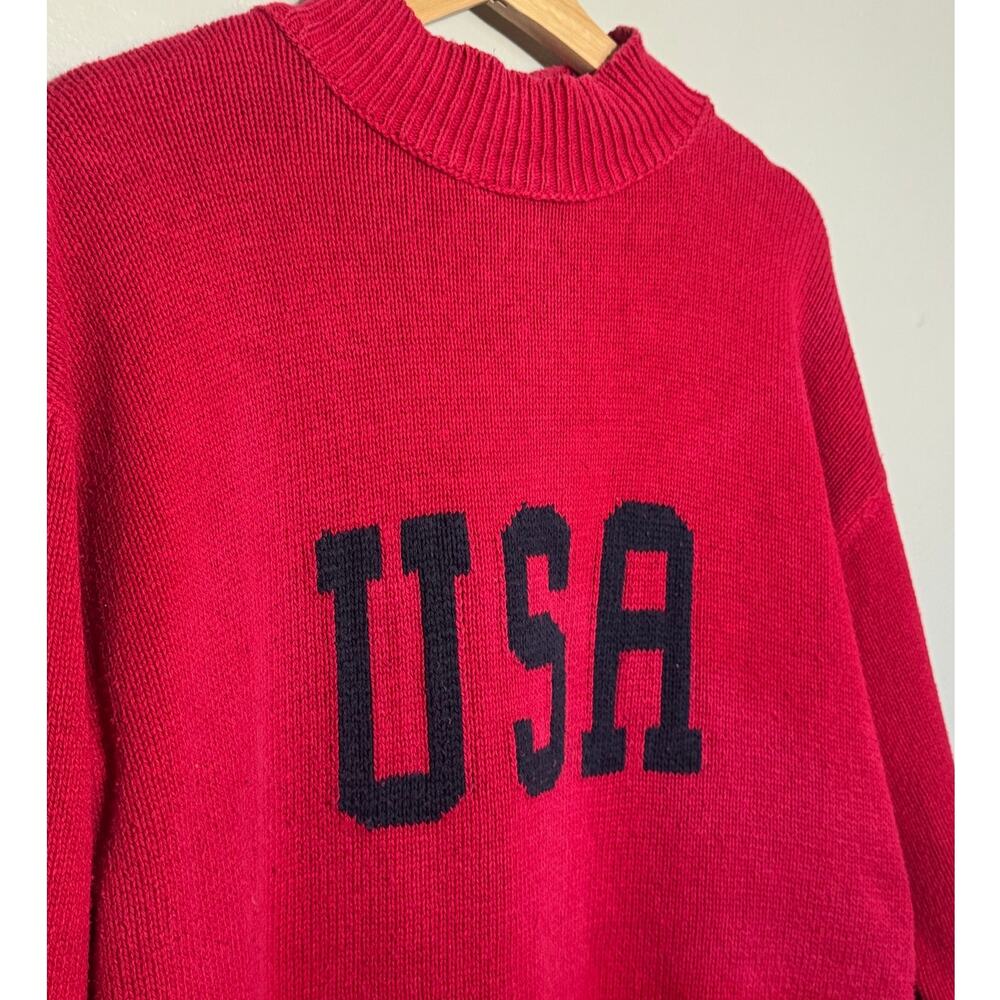 Vintage Liz Claiborne Womens Size M Mock Neck Red & Blue USA Sweater 100% Cotton - Picture 2 of 4